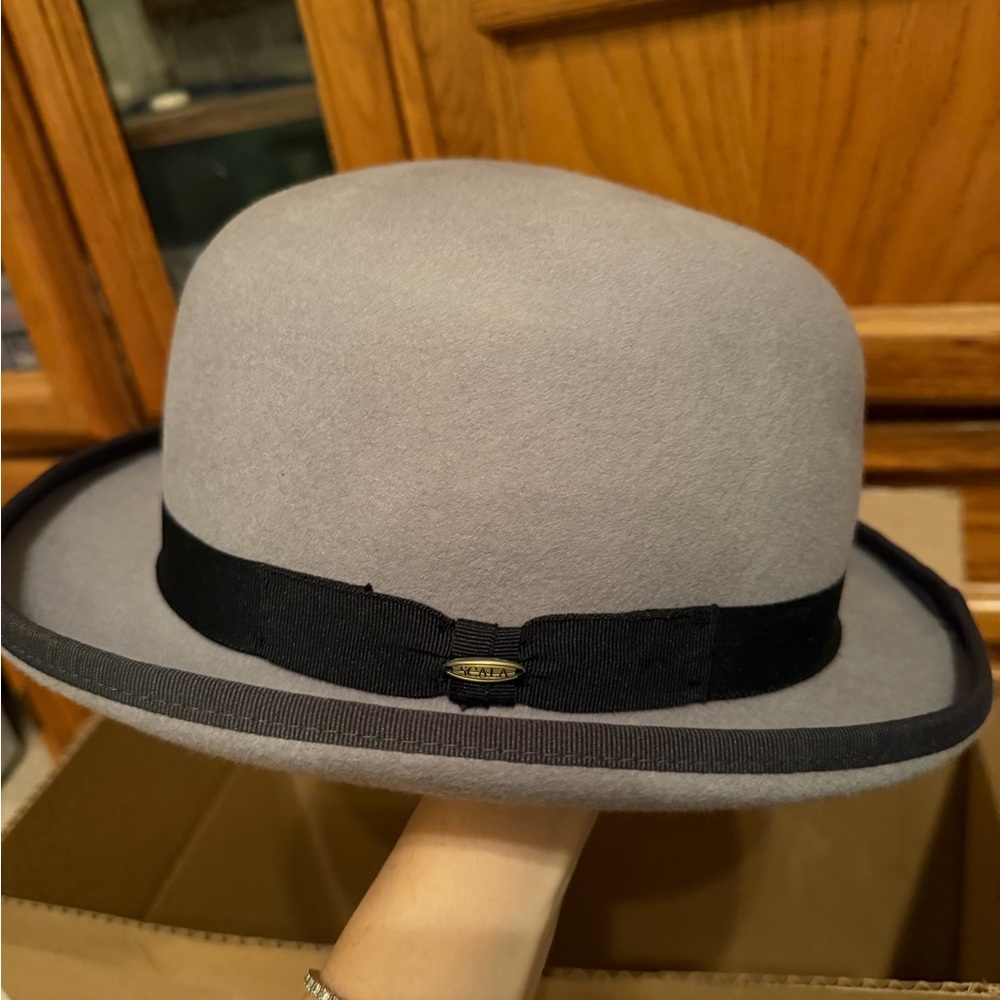 Scala Black and White Bowler Hat Interior with Gold Trim